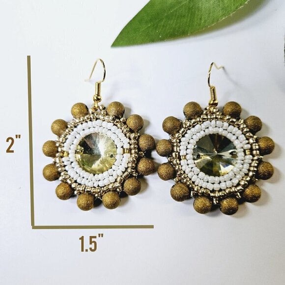 2/$27 | Gold Sparkle Shield Beaded Indigenous Native Hoop Earrings | Handmade - Picture 6 of 8